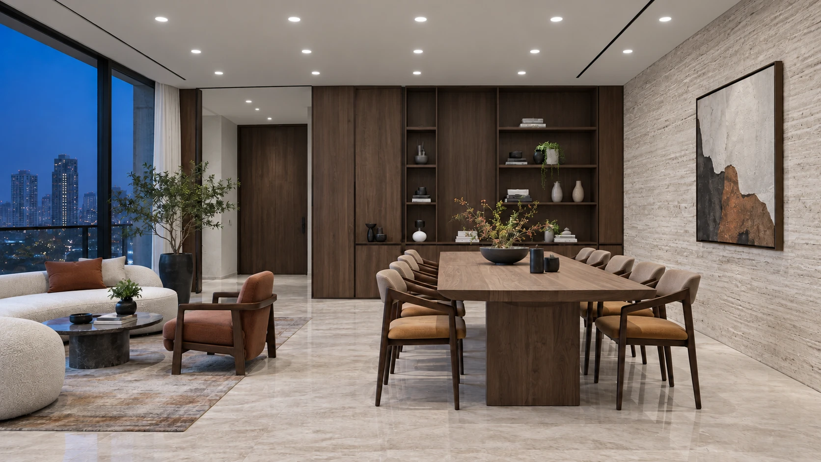 Flat general lighting with many downlights and little task hierarchy