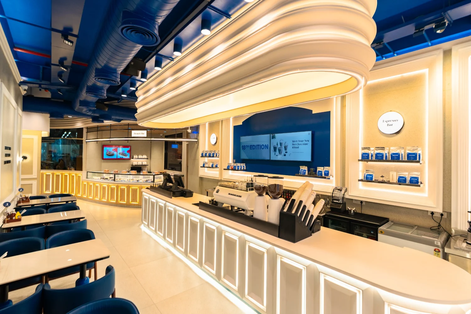 Café / hospitality: supplied real project showing layered architectural lighting